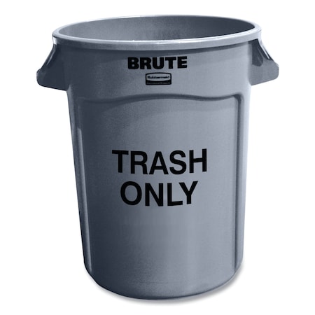 Rubbermaid Commercial 32 gal Round Cylinder Trash Can, Gray, Open Top, Plastic FG263294GRAY